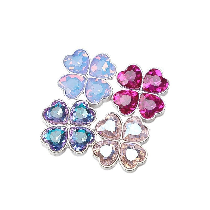 Wholesale 5PCS DIY Heart-shaped Four-leaf Clover Beaded Hollow Beads with Large Diamonds